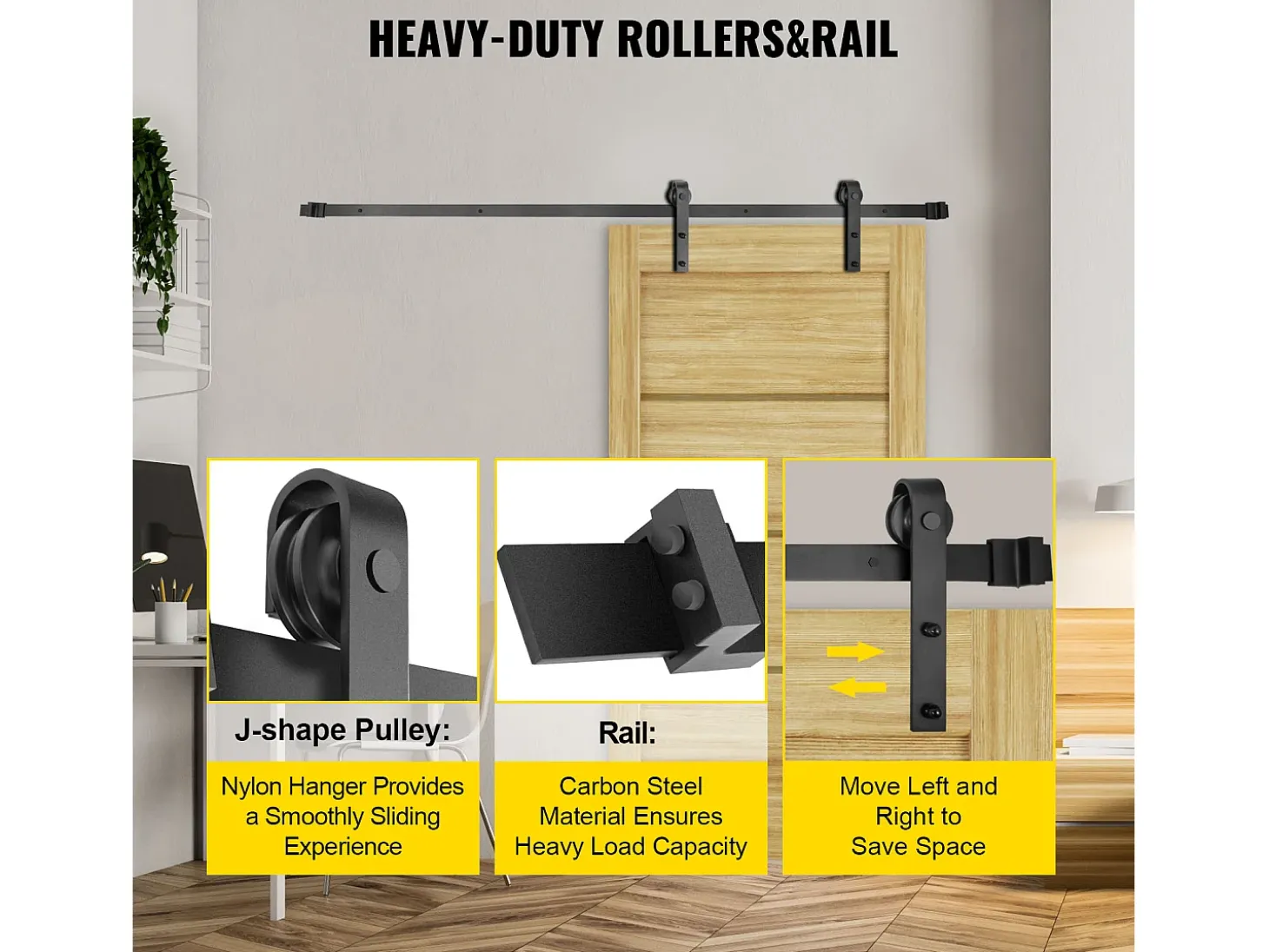 Porta de Correr SucceBuy Kit de Ferragens para Porta de Celeiro de 12 Pés, Aço Carbono, Calha Dupla