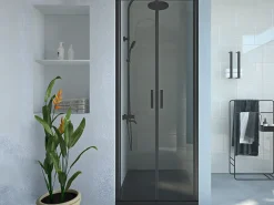 Porta de duche de batente preto mate 70 x 195 x 1,92 cm, vidro e metal - SARASOTA