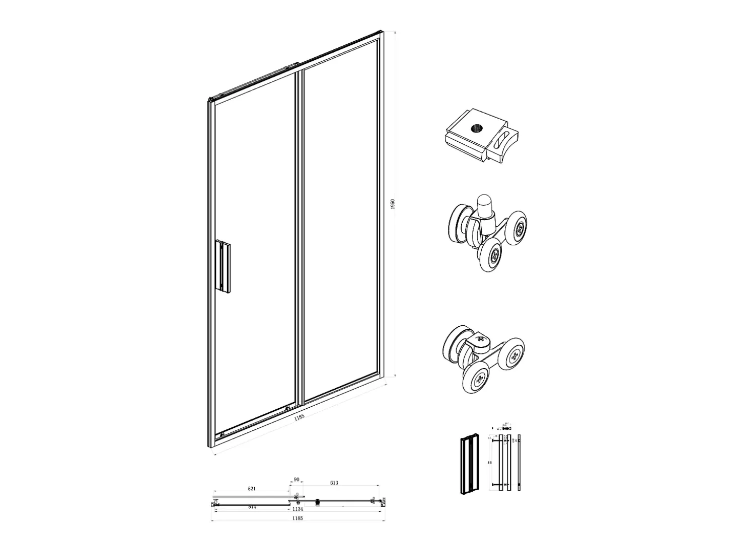 Porta de duche de correr preto mate estilo industrial, 120 x 195 cm, TORONI