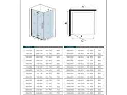 Porta de duche de fole e Painel lateral uma Barra 140cm Perfil cromado Vidro Anticalcário 6mm (1080-1100)x(780-800)x1950mm-AICA
