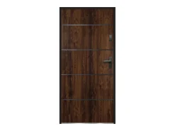 Porta de entraad aço pleno e inox A207xC100 cm natural escuro abertura esquerda NAXARA
