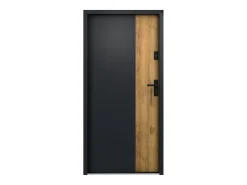 Porta de entrada aço A207xC100 cm preto e madeira, abertura esquerda - MABENA