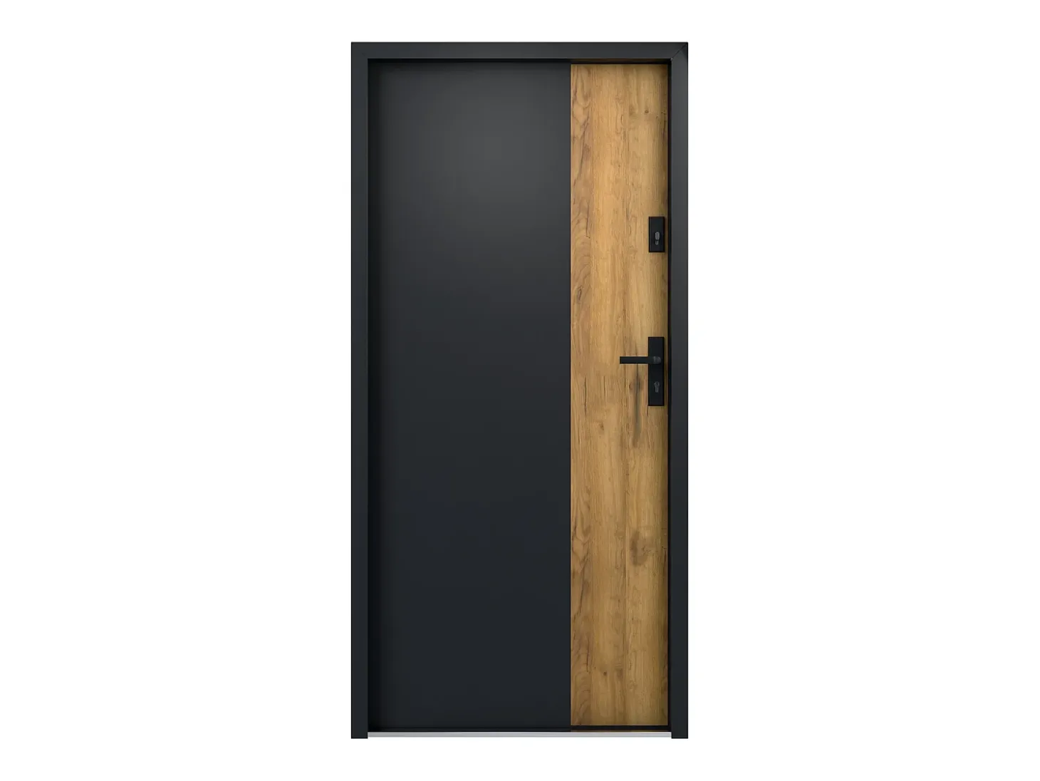Porta de entrada aço A207xC100 cm preto e madeira, abertura esquerda - MABENA