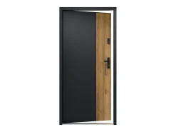 Porta de entrada aço A207xC100 cm preto e madeira, abertura esquerda - MABENA