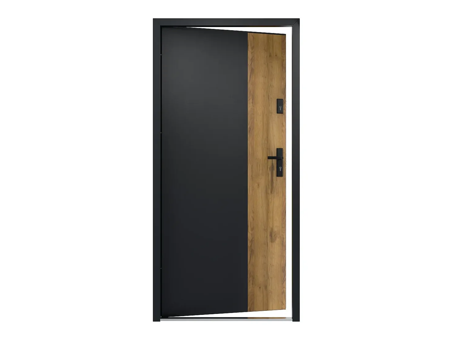 Porta de entrada aço A207xC100 cm preto e madeira, abertura esquerda - MABENA