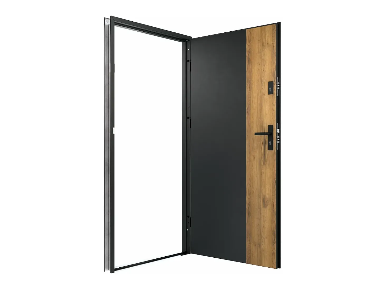 Porta de entrada aço A207xC100 cm preto e madeira, abertura esquerda - MABENA