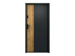 Porta de entrada aço A207xC100 cm preto e madeira, abertura direita - MABENA