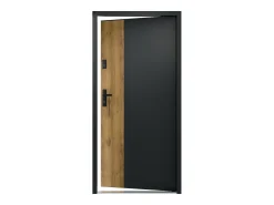 Porta de entrada aço A207xC100 cm preto e madeira, abertura direita - MABENA