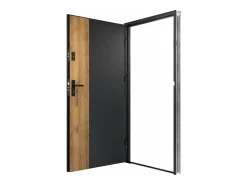Porta de entrada aço A207xC100 cm preto e madeira, abertura direita - MABENA