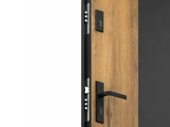 Porta de entrada aço A207xC100 cm preto e madeira, abertura direita - MABENA