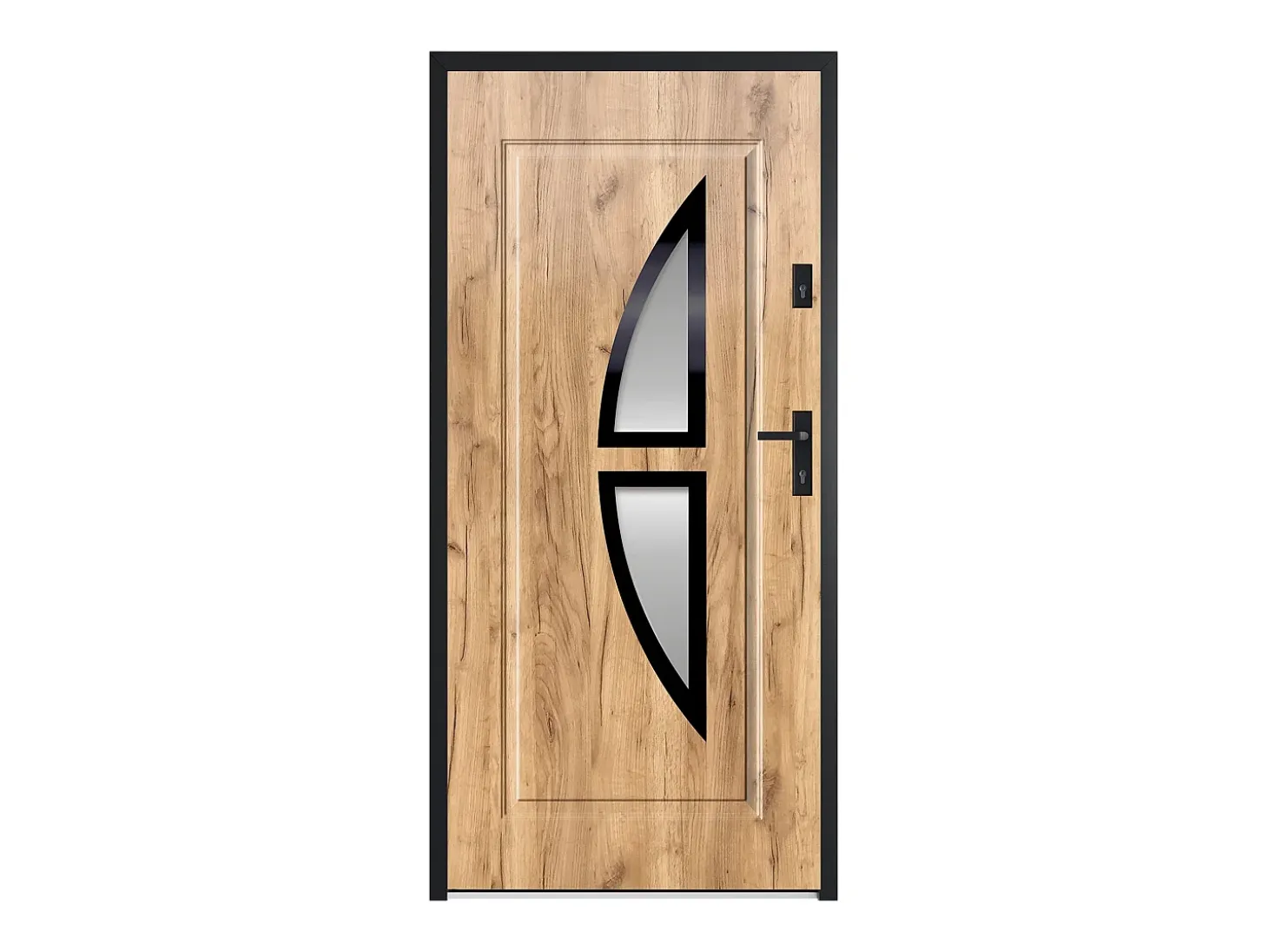 Porta de entrada COVAS em aço e aço inoxidável com vidro, 207 cm de altura x 100 cm de largura, efeito carvalho, abertura à esquerda.