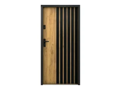 Porta de entrada em aço A207xC100 cm madeira e preto, abertura direita - COBRITA