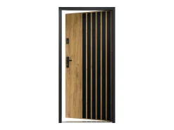 Porta de entrada em aço A207xC100 cm madeira e preto, abertura direita - COBRITA