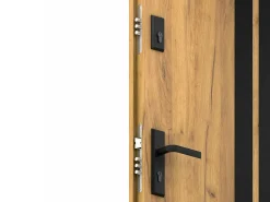 Porta de entrada em aço A207xC100 cm madeira e preto, abertura direita - COBRITA