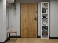 Porta de entrada em aço A207xC100 cm madeira e preto, abertura direita - COBRITA