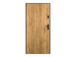 Porta de entrada em aço A207xC100 cm madeira e preto, abertura direita - COBRITA