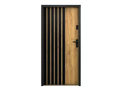 Porta de entrada em aço A207xC100 cm madeira e preto, abertura esquerda - COBRITA
