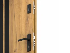 Porta de entrada em aço A207xC100 cm madeira e preto, abertura esquerda - COBRITA