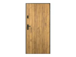 Porta de entrada em aço A207xC100 cm madeira e preto, abertura esquerda - COBRITA