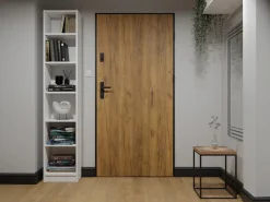 Porta de entrada em aço A207xC100 cm madeira e preto, abertura esquerda - COBRITA