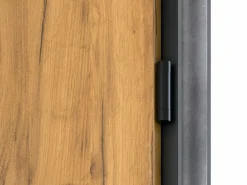 Porta de entrada em aço A207xC100 cm madeira e preto, abertura esquerda - COBRITA