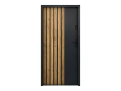 Porta de entrada em aço A207xC100 cm preto e madeira, abertura esquerda - COBRITA