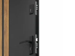 Porta de entrada em aço A207xC100 cm preto e madeira, abertura esquerda - COBRITA