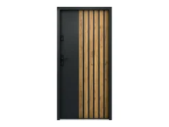 Porta de entrada em aço A207xC100 cm preto e madeira, abertura direita - COBRITA