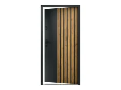 Porta de entrada em aço A207xC100 cm preto e madeira, abertura direita - COBRITA