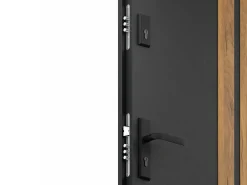 Porta de entrada em aço A207xC100 cm preto e madeira, abertura direita - COBRITA