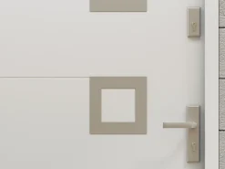 Porta de entrada em aço com detalhes em aço inoxidável, 207 x 100 cm, branca, abertura à esquerda, TIFANA