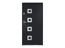 Porta de entrada em aço com detalhes em aço inoxidável, A207 x L100 cm, antracite, abertura à direita, TIFANA