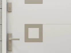 Porta de entrada em aço com detalhes em aço inoxidável, 207 x 100 cm, branca, abertura à direita, TIFANA