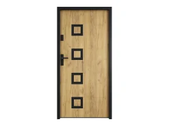 Porta de entrada em aço com detalhes em aço inoxidável, 207 cm de altura x 100 cm de largura, efeito carvalho - abertura à direita - TIFANA