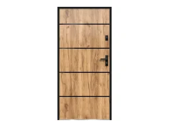 Porta de entrada em aço e inox A207xC100cm efeito carvalho abertura para a esquerda NAXARA