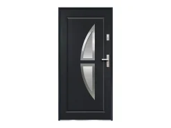 Porta de entrada em aço envidraçado com inox A.207 x L.100 cm antracite abertura esquerda COVAS
