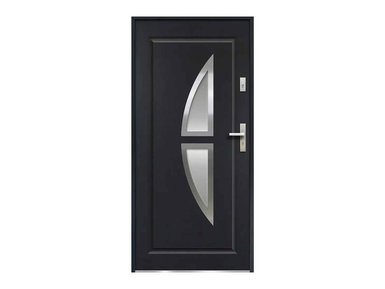Porta de entrada em aço envidraçado com inox A.207 x L.100 cm antracite abertura esquerda COVAS