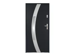 Porta de entrada em aço envidraçado com inox A.207 x L.100 cm antracite abertura esquerda TROFA