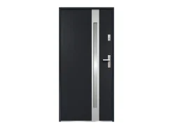 Porta de entrada em aço envidraçado com inox A.207 x L.100 cm antracite abertura para a esquerda BRAGA