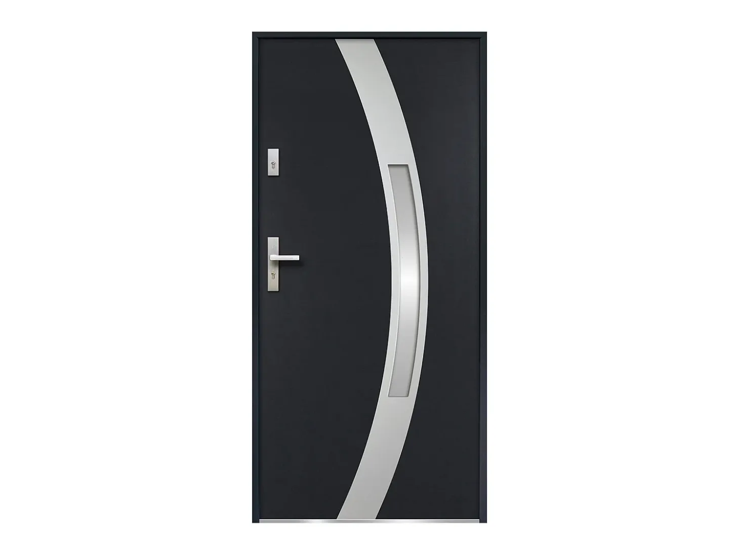 Porta de entrada em aço envidraçado com inox A.207 x L.100 cm antracite abertura direita TROFA