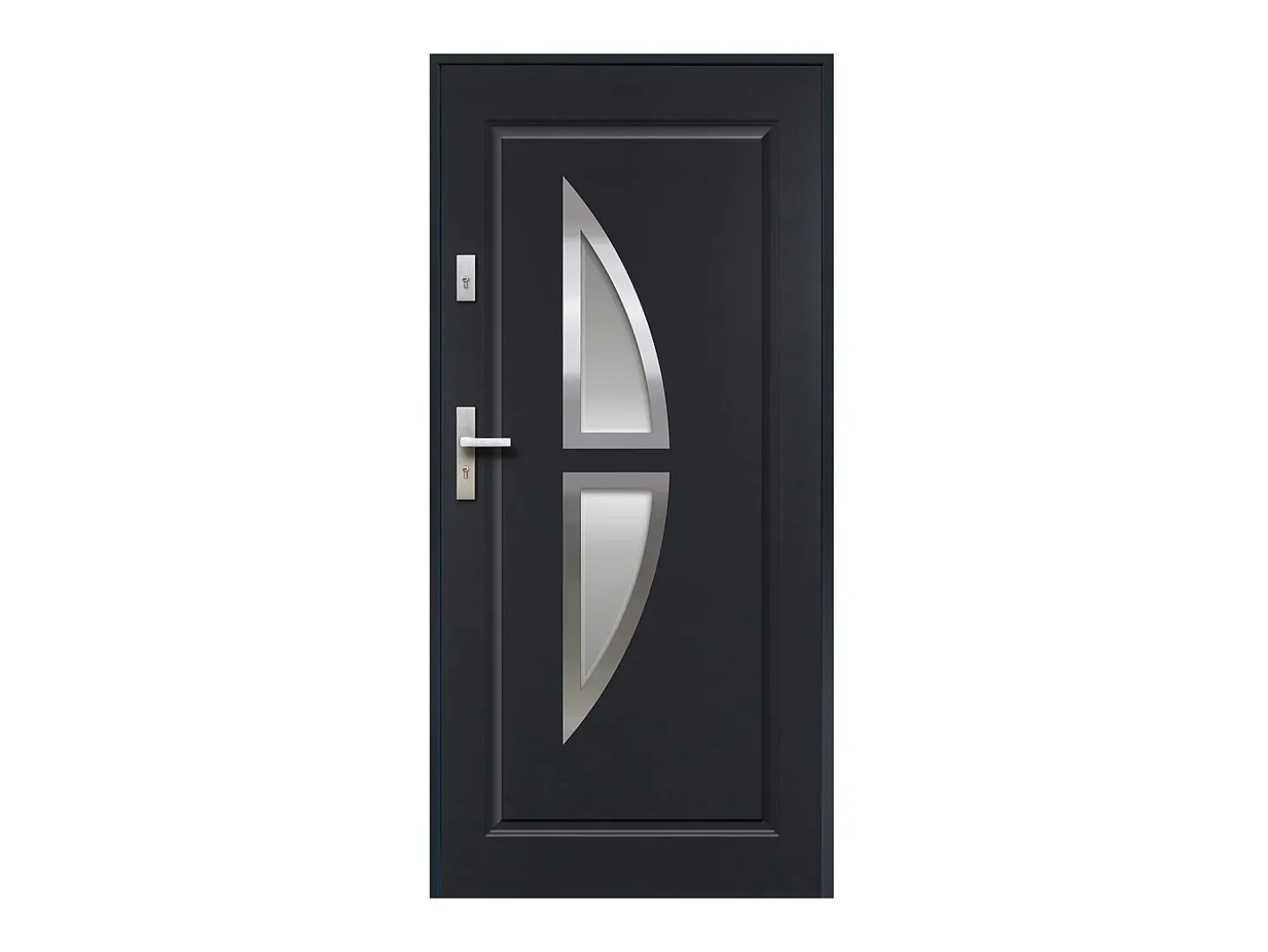 Porta de entrada em aço envidraçado com inox A.207 x L.100 cm antracite abertura para a direita COVAS