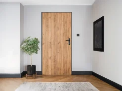 Porta de entrada em aço maciça e inox H207 x L100 cm com efeito carvalho abertura à direita - LUSADA