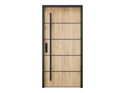Porta de entrada em aço maciça e inox H207 x L100 cm com efeito carvalho abertura à direita - LUSADA