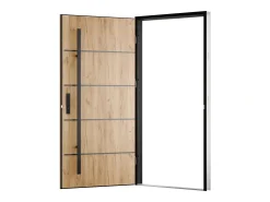 Porta de entrada em aço maciça e inox H207 x L100 cm com efeito carvalho abertura à direita - LUSADA