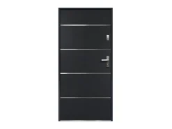 Porta de entrada em aço maciço e inox A.207 x L.100 cm antracite abertura para a esquerda NAXARA