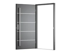 Porta de entrada em aço maciço e inox H207 x L100 cm antracite abertura à direita - LUSADA