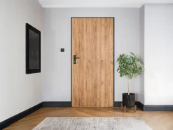 Porta de entrada em aço maciço e inox H207 x L100 cm efeito carvalho abertura à esquerda, LUSADA