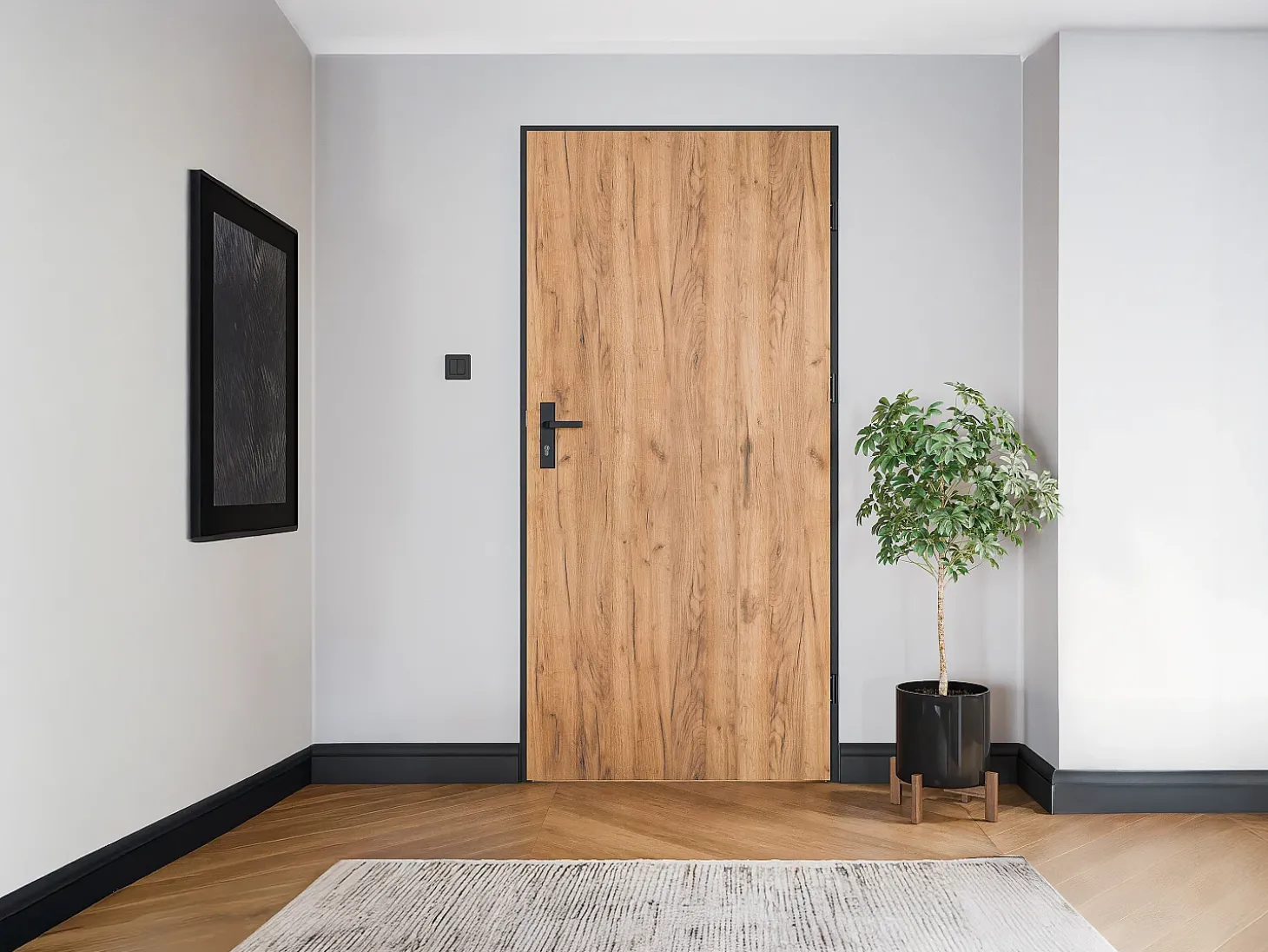 Porta de entrada em aço maciço e inox H207 x L100 cm efeito carvalho abertura à esquerda, LUSADA