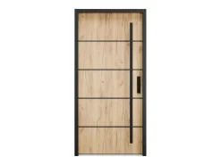 Porta de entrada em aço maciço e inox H207 x L100 cm efeito carvalho abertura à esquerda, LUSADA