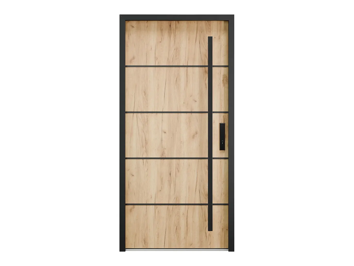 Porta de entrada em aço maciço e inox H207 x L100 cm efeito carvalho abertura à esquerda, LUSADA